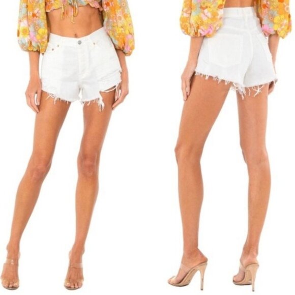 NWT FREE PEOPLE LOVING GOOD VIBRATIONS Denim Shorts Cutoff Distressed White 29